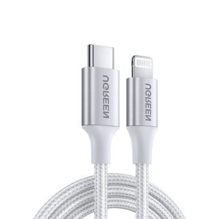 كابل شحن يوجرين تايب سي تو لايتينق 60 واط مترين فضي