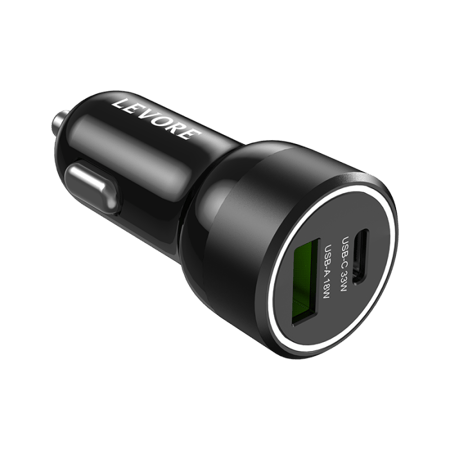 شاحن سيارة ليفوري 53 واط منفذين بي دي+يو اس بي  رمادي