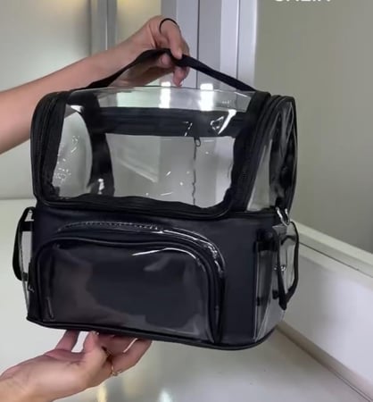 شنطة مكياج غطاء شفاف مقسمة