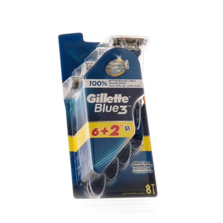 جيليت بلو 3 ماكينة شفرات حلاقة 6 قطع + 2 مجانا.