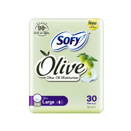 سوفي فوط صحية بزيت الزيتون كبيرة رفيعة بالاجنحة 30 فوطة