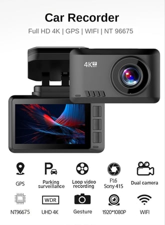 داش كام أمامية و خلفية 4K  تصوير عالي الجودة مزودة ب WI-FI