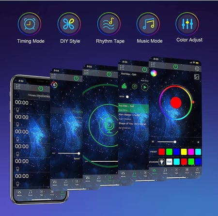 مصابيح LED مع جهاز تحكم عن بعد، مصابيح جيسليد 12 متر لغرفة النوم، شريط اضاءة متغير اللون RGB مع جهاز تحكم عن بعد 44 مفتاحا للاضاءة والسقف المنزلي والحفلات [فئة الطاقة ايه +++]