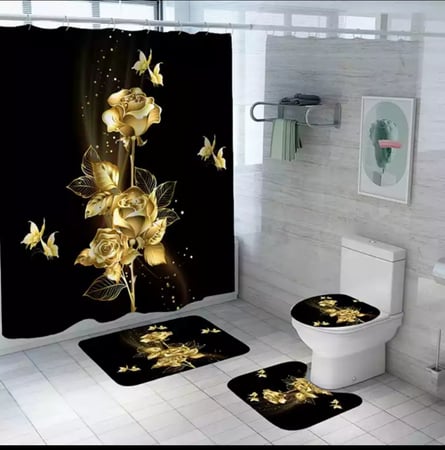 ستائر حمام ثلاثية الابعاد مقاومة للماء مع قطع أرضية