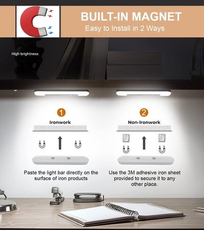 32 مصباح خزانة LED مزود بجهاز استشعار حركة، جهاز اضاءة لاسلكية تحت خزانة، اضاءة تعمل بالبطارية، قابل لاعادة الشحن عن طريق USB، ضوء خافت، ضوء ليلي مغناطيسي للمطبخ والرواق والخزانة (18 سم، ضوء دافئ)