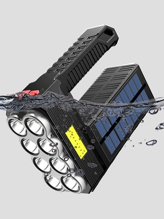 مصباح يدوي متنقل قابل للشحن بالطاقة الشمسية امامي وجانبي و USB كشاف قوي و عملي
