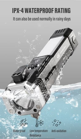 مصباح LED  يدوي متنقل  USB قابلة للشحن مع مطرقة لكسر الزجاج وشفرة لقطع حزام الامان اثناء الحوادث لاسمح الله  - لون أحمر