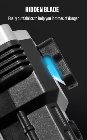 مصباح LED  يدوي متنقل  USB قابلة للشحن مع مطرقة لكسر الزجاج وشفرة لقطع حزام الامان اثناء الحوادث لاسمح الله  - لون أحمر