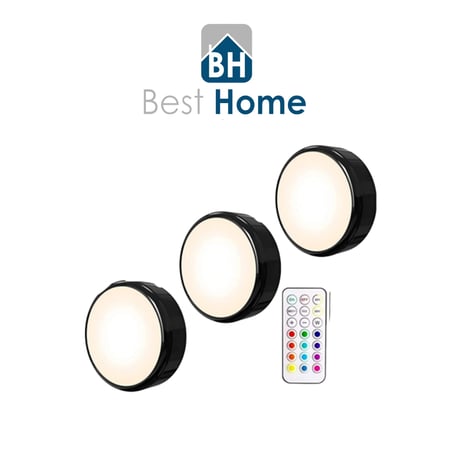 مصباح دفع دائري LED من ويمارت بـ 16 لون متغير ومحدث ويعمل بالبطارية، قابل للخفت بلون اسود تحت ضوء الخزانة ولاسلكي تحت الضوء العمودي مع جهازين تحكم عن بعد ووظيفة التوقيت