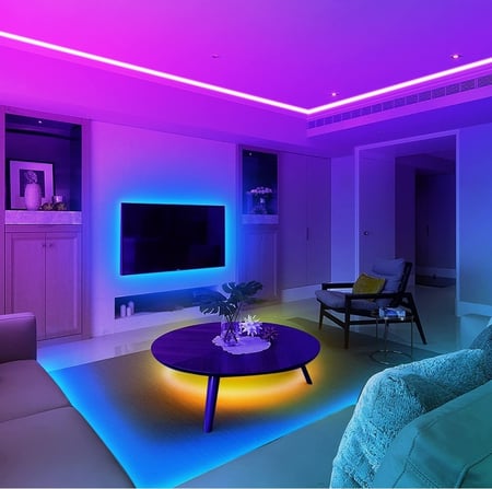 مصابيح LED مع جهاز تحكم عن بعد، مصابيح جيسليد 12 متر لغرفة النوم، شريط اضاءة متغير اللون RGB مع جهاز تحكم عن بعد 44 مفتاحا للاضاءة والسقف المنزلي والحفلات [فئة الطاقة ايه +++]