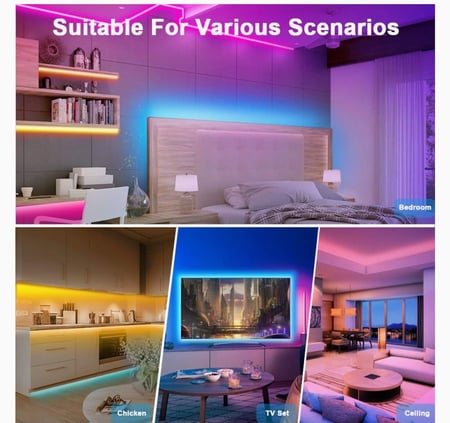 شريط مرن من مصابيح LED متغيرة الالوان بطول 5 متر، LED بالوان 5050 RGB مع جهاز تحكم عن بعد بالاشعة تحت الحمراء 44 مفتاح، مع مزود بالطاقة 24 فولت، لغرف التلفزيون والنوم والبار والمطبخ والحفلات