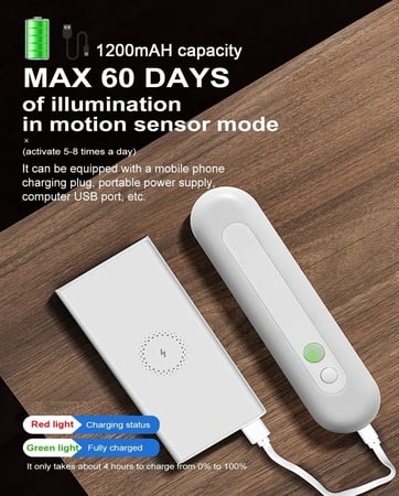 32 مصباح خزانة LED مزود بجهاز استشعار حركة، جهاز اضاءة لاسلكية تحت خزانة، اضاءة تعمل بالبطارية، قابل لاعادة الشحن عن طريق USB، ضوء خافت، ضوء ليلي مغناطيسي للمطبخ والرواق والخزانة (18 سم، ضوء دافئ)