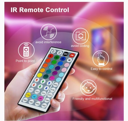 شريط مرن من مصابيح LED متغيرة الالوان بطول 5 متر، LED بالوان 5050 RGB مع جهاز تحكم عن بعد بالاشعة تحت الحمراء 44 مفتاح، مع مزود بالطاقة 24 فولت، لغرف التلفزيون والنوم والبار والمطبخ والحفلات