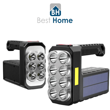 مصباح يدوي متنقل قابل للشحن بالطاقة الشمسية امامي وجانبي و USB كشاف قوي و عملي