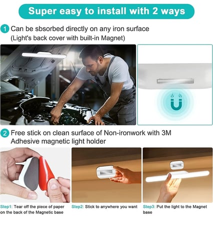 مصباح خزانة لمس 20 LED بقاعدة مغناطيسية قابلة للتعتيم واعادة الشحن ببطارية 2000 mAh مع 3 الوان مناسبة للاستخدام كمصابيح ليلية للقراءة وتحت الخزانة ومراة المكياج وطاولة الزينة من يوفانور