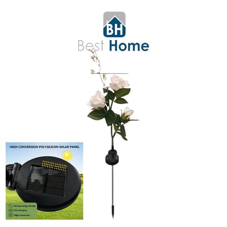 نبته بثلاث زهور مضيئة زينة الحديقة تعمل بالطاقة الشمسية - لون أبيض