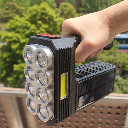 مصباح يدوي متنقل قابل للشحن بالطاقة الشمسية امامي وجانبي و USB كشاف قوي و عملي