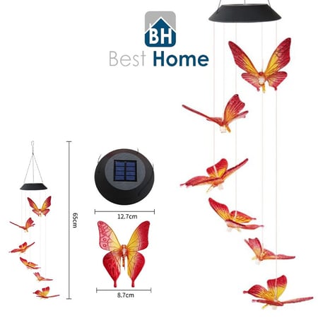 سلسلة فراشات مضيئة تعمل بالطاقة الشمسية - اضاءة احمر