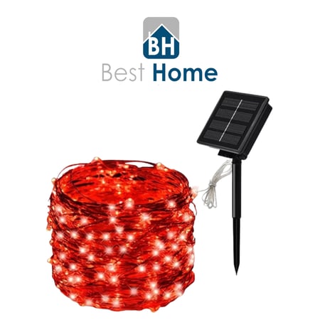 سلاسل زينه لون احمر بالطاقة الشمسية 200 LED