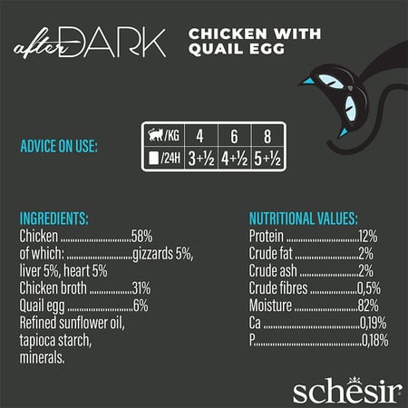 شيزر معلبات افتر دارك بالدجاج وبيض السمان للقطط Schesir after dark 80g