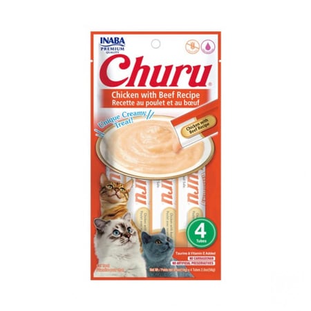 اينابا تشورو هريسة الدجاج مع اللحم البقري Inaba Churu 4x14g