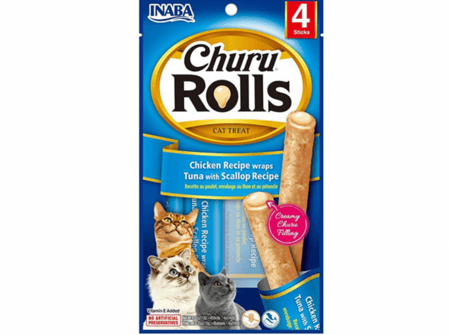 اينابا تشورو رول الدجاج بكريمة التونا والسكالوب Inaba Churu Rolls 4x10g