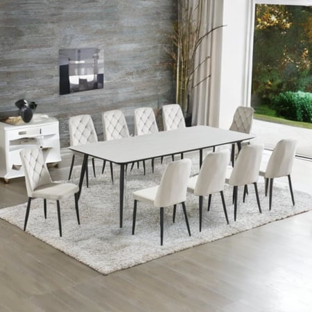 طقم طاولة سفرة 10 مقاعد بسطح سيراميك لون أبيض