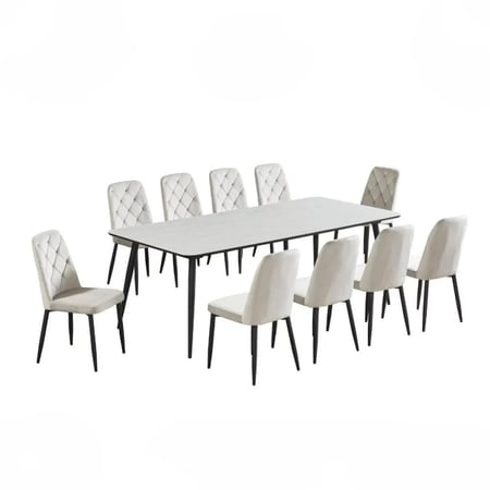 طقم طاولة سفرة 10 مقاعد بسطح سيراميك لون أبيض