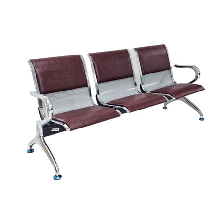 مقعد انتظار ثلاثي معدني مبطن جلد بني مقاعد مرافق ومؤسسات حكومية