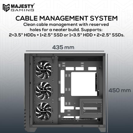 صندوق كمبيوتر ماجيستي ميد تاور بوليفارد مزود بـ بإضاءة امامية انيقة - مزود بـ 7 مراوح ARGB اينفنتي 120 ملم مثبتة مسبقاً لتدفق هواء فعال مع ريموت - دعم لوحات ATX منفذ 1x TYPE-C 2x USB 3.0 - أسود