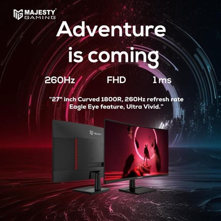 Majesty Curved Gaming Monitor – 27” FHD 1080P, 260Hz, 1ms, VA, HDR, G-SYNC & FreeSync (1800R)