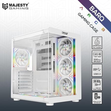 صندوق كمبيوتر ماجيستي ميد تاور برق ابيض – مزود بـ 6 مراوح ARGB اينفنتي 120 ملم مثبتة مسبقاً لتدفق هواء فعال مع ريموت – دعم لوحات ATX – منافذ 2x USB