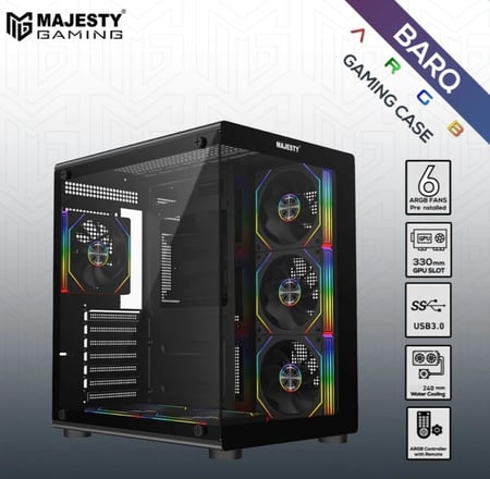 صندوق كمبيوتر ماجيستي ميد تاور برق اسود – مزود بـ 6 مراوح ARGB اينفنتي 120 ملم مثبتة مسبقاً لتدفق هواء فعال مع ريموت – دعم لوحات ATX – منافذ 2x USB
