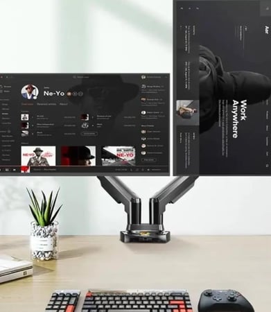 حامل شاشة مكتبي مزدوج عالمي من NB نورث بايو، مزود بمسند يعمل بنظام دوران كامل الحركة، مناسب لشاشتين مقاس 17-27 إنش مع سعة تحميل  كيلو لكل شاشة، F160 أسود