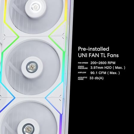 Lian Li Hydroshift 360 AIO - Pre-installed 3 x TL Fans - Side-Mounted Coolant Pathway LFV مبرد مائي أبيض