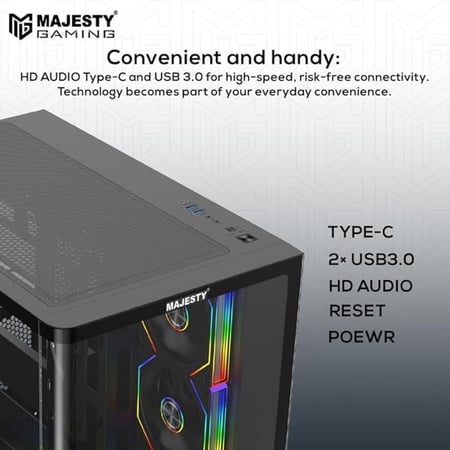 صندوق كمبيوتر ماجيستي ميد تاور بوليفارد مزود بـ بإضاءة امامية انيقة - مزود بـ 7 مراوح ARGB اينفنتي 120 ملم مثبتة مسبقاً لتدفق هواء فعال مع ريموت - دعم لوحات ATX منفذ 1x TYPE-C 2x USB 3.0 - أسود