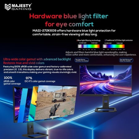 Majesty Gaming Monitor – 27” QHD 2K, 275Hz, 1ms, Fast IPS, HDR400, G-SYNC & FreeSync