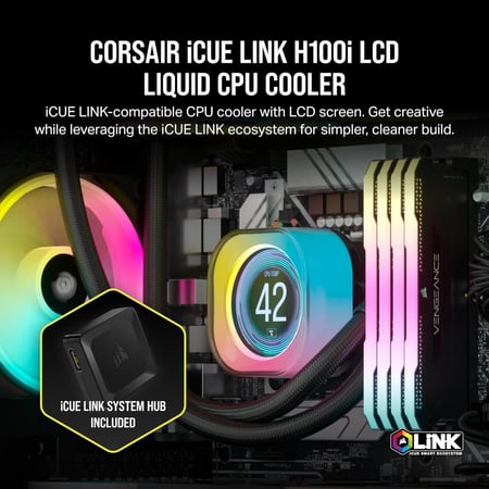 CORSAIR iCUE Link H100i LCD Liquid CPU Cooler مبرد مائي
