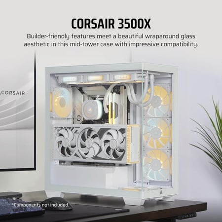 CORSAIR 3500X Tempered Glass Mid-Tower PC Case, White