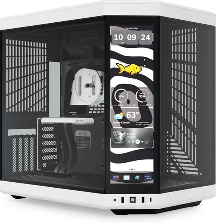 HYTE Y70 Touch Infinite Dual Chamber ATX Mid Tower Modern Aesthetic Case with Integrated 2.5K LCD Touchscreen - Panda/White