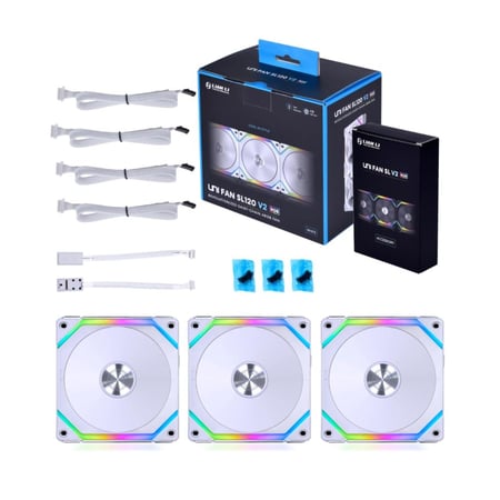 Lian Li UNI Fan SL120 V2 RGB White Triple Pack with Controller مراوح ليان لي 3 ابيض
