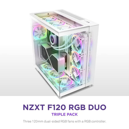 NZXT F120 RGB Duo Triple Pack - 3 x 120mm Dual-Sided RGB Fans with RGB Controller White
