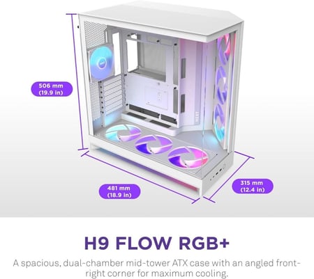 nzxt H9 Flow RGB+ 2025 كيس كمبيوتر ابيض