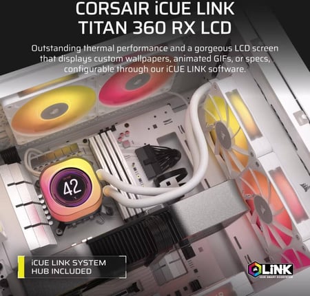 iCUE LINK TITAN 360 RX LCD Liquid CPU Cooler - White مبرد مائي