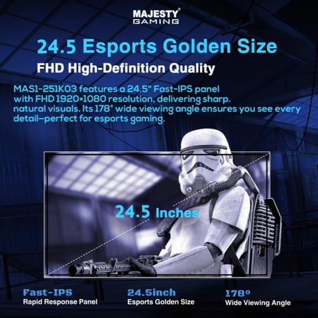 شاشة Majesty MAS1-251K03 24.5 بوصة 1920 × 1080 IPS 210Hz - أسود