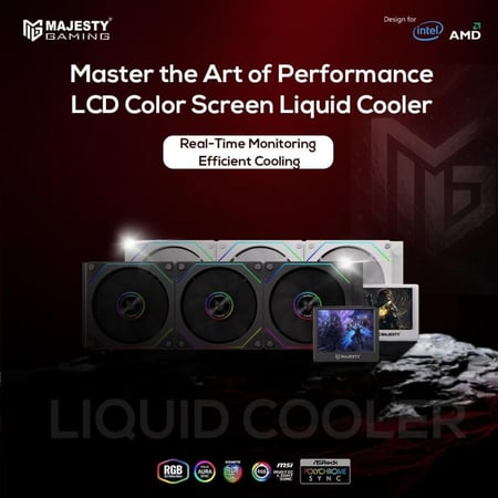 Majesty 360MM ARGB CPU Water Cooler, Digital Temperature Display Black