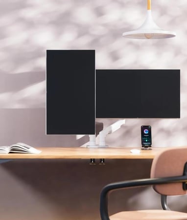 حامل مكتبي مزدوج عالمي من NB نورث بايو، مزود بمسند يعمل بنظام دوران كامل الحركة، مناسب لشاشتين مقاس 17-27 إنش مع سعة تحميل 2-9 كيلو لكل شاشة، F160 أبيض