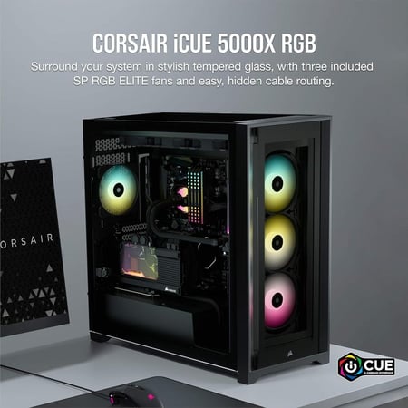 Corsair iCUE 5000X RGB Tempered Glass Mid-Tower ATX PC Smart Cas black كيس للكمبيوتر