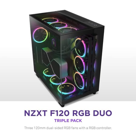 NZXT F120 RGB Duo Triple Pack - 3 x 120mm Dual-Sided RGB Fans with RGB Controller