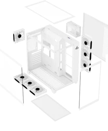صندوق كمبيوتر ابيضSHARX CASE PROFIN ATX Min-Tower Gaming PC Case (GX700-W), With 7X 120mm Pre-Installed ARGB Fans, and Controller, Tempered Glass, I/O (Ports Type C*1 / USB3.0 *1 / USB2.0 *2 / Buttons Power/Reset), (White)